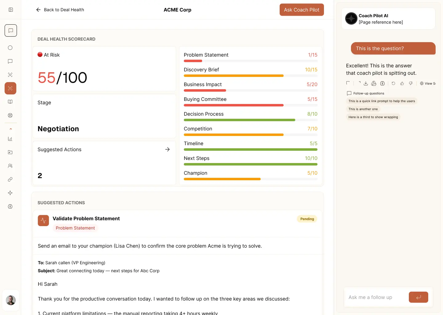 Seller deal health dashboard